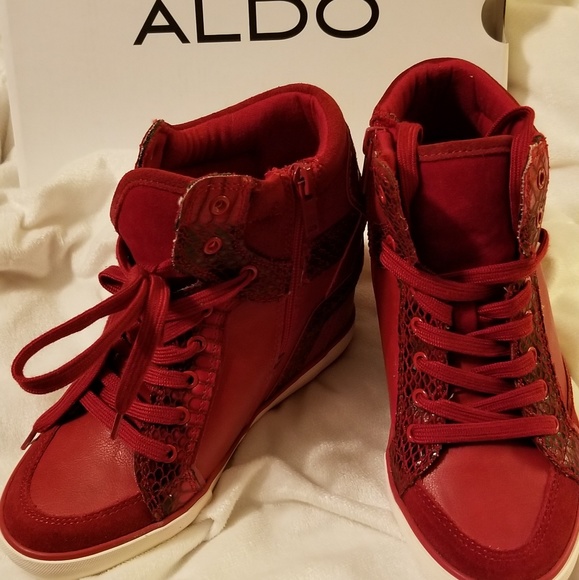 aldo red sneaker wedges